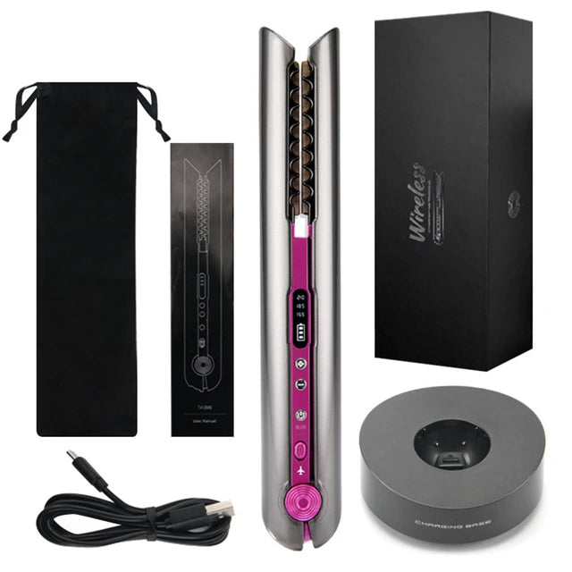 Flat Iron Mini 2 IN 1 Roller USB 4800mah Wireless Hair Straightener with Charging Base Portable Cordless Curler Dry and Wet 2 Uses Beaut Fate