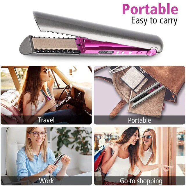 Flat Iron Mini 2 IN 1 Roller USB 4800mah Wireless Hair Straightener with Charging Base Portable Cordless Curler Dry and Wet 2 Uses Beaut Fate