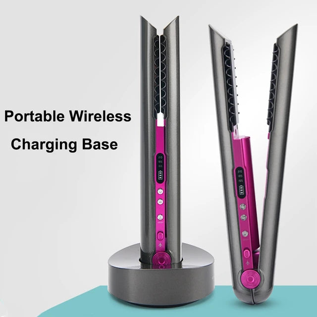 Flat Iron Mini 2 IN 1 Roller USB 4800mah Wireless Hair Straightener with Charging Base Portable Cordless Curler Dry and Wet 2 Uses Beaut Fate