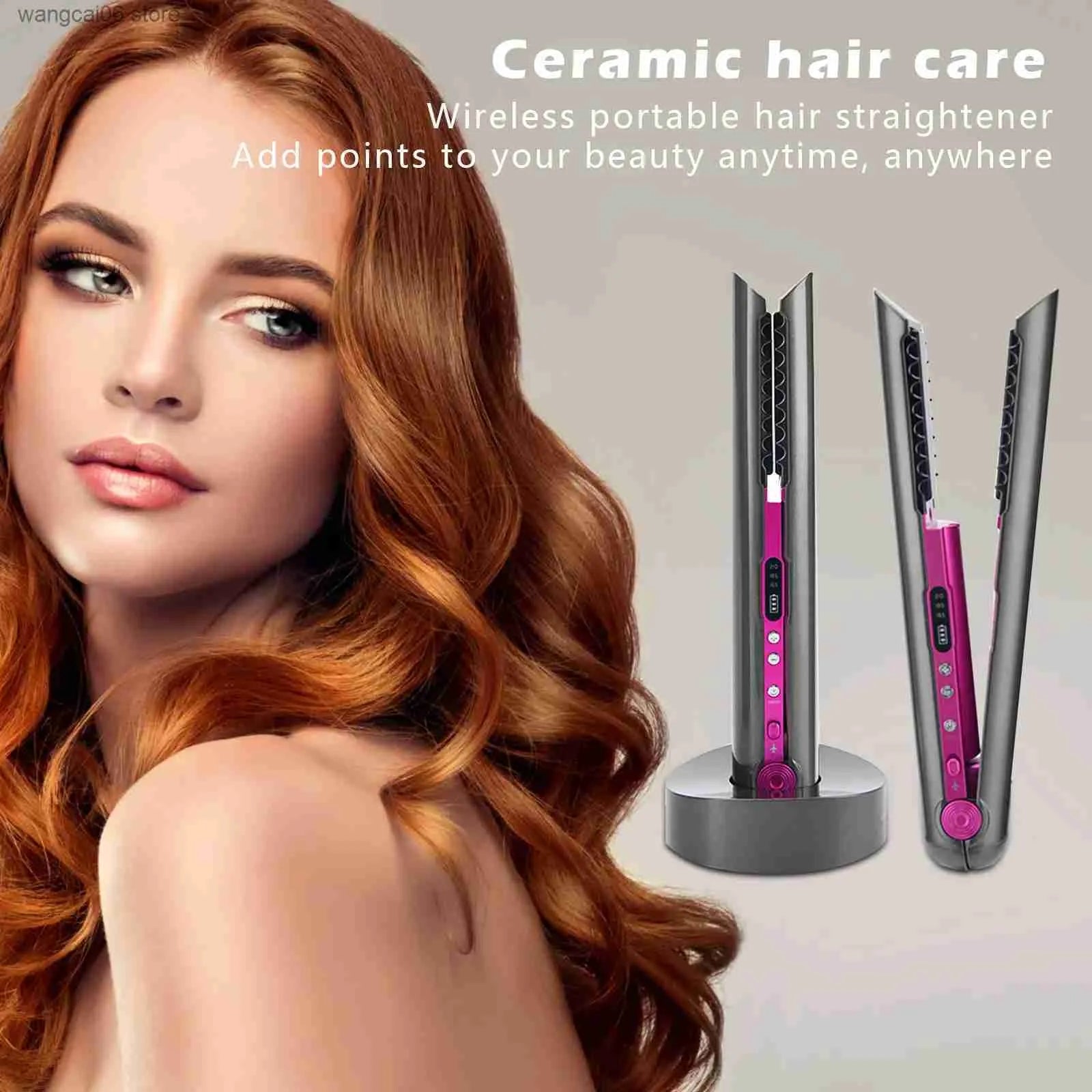 Flat Iron Mini 2 IN 1 Roller USB 4800mah Wireless Hair Straightener with Charging Base Portable Cordless Curler Dry and Wet 2 Uses Beaut Fate