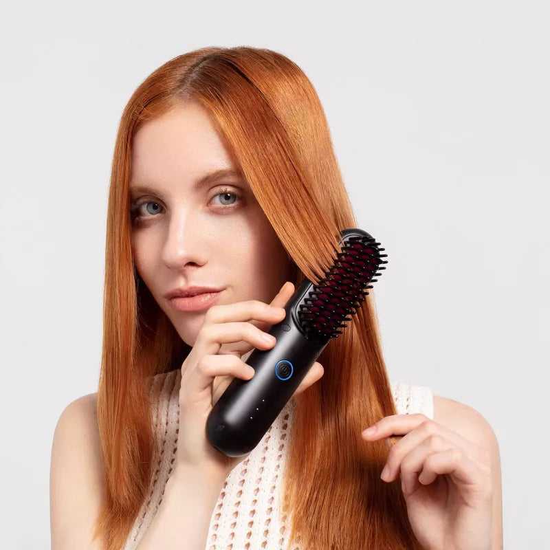 Cordless Hair Straightener Brush - Porta PRO Portable Straightening Brush for Travel, Mini lonic Hot Comb
Straightener for Women, Lightweight on-The-go, Cordless & Fast Charger Dual Power, Black Beaut Fate