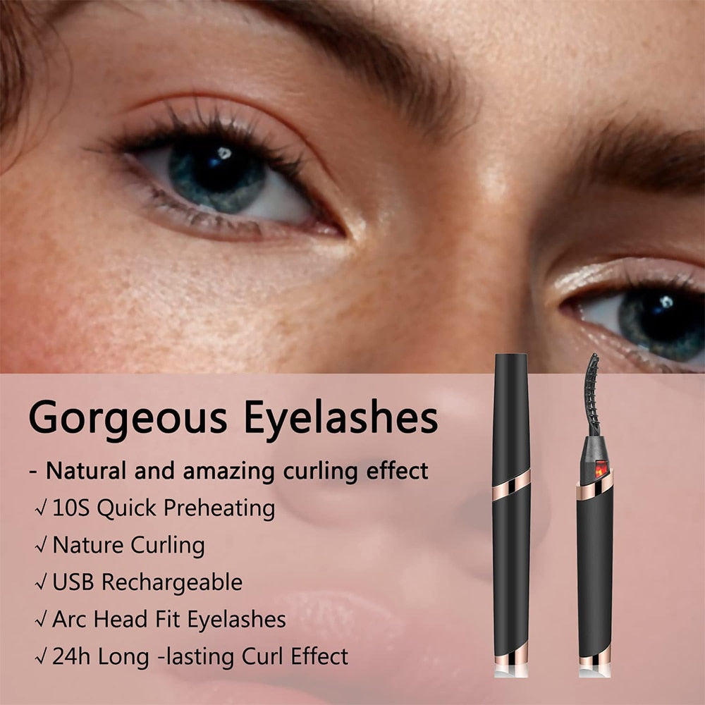 Heated Eyelash Curlers - Fast Heat up Within 10s - 24 Hours Long Lasting - Rechargeable Electric Eyelash Curler with Type-C, with 4 Heating Modes Anti-Burn Mini Lash Curler with LED Display-White Beaut Fate