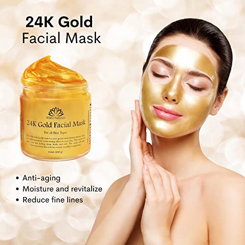 White Naturals 24K Gold Facial Mask, Anti-Aging Gold Face Mask For Flawless & Moisturizes Skin, Helps Reduces Wrinkles, Fine Lines & Acne Scars, Removes Blackheads, Dirt & Oils White Naturals