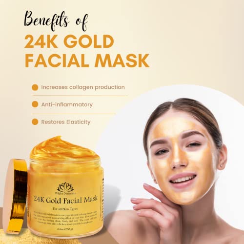 White Naturals 24K Gold Facial Mask, Anti-Aging Gold Face Mask For Flawless & Moisturizes Skin, Helps Reduces Wrinkles, Fine Lines & Acne Scars, Removes Blackheads, Dirt & Oils White Naturals