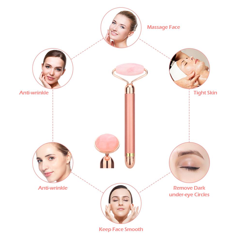 Electric Vibrating Jade Roller Bar Natural Rose Quartz Face Lifting Real Genuine Jade Stone Facial Roller Beauty Massage Tools Beaut Fate