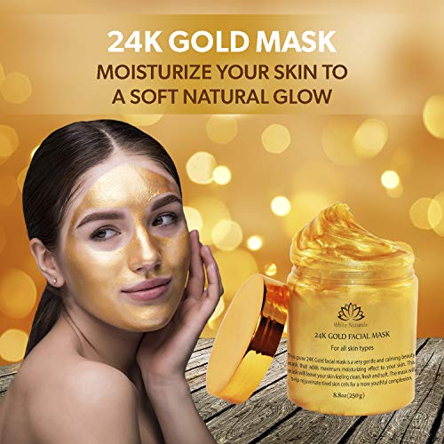White Naturals 24K Gold Facial Mask, Anti-Aging Gold Face Mask For Flawless & Moisturizes Skin, Helps Reduces Wrinkles, Fine Lines & Acne Scars, Removes Blackheads, Dirt & Oils White Naturals