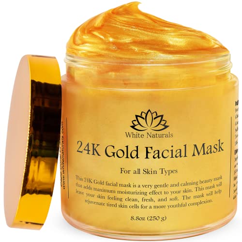White Naturals 24K Gold Facial Mask, Anti-Aging Gold Face Mask For Flawless & Moisturizes Skin, Helps Reduces Wrinkles, Fine Lines & Acne Scars, Removes Blackheads, Dirt & Oils White Naturals