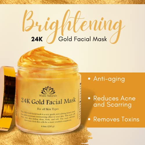 White Naturals 24K Gold Facial Mask, Anti-Aging Gold Face Mask For Flawless & Moisturizes Skin, Helps Reduces Wrinkles, Fine Lines & Acne Scars, Removes Blackheads, Dirt & Oils White Naturals