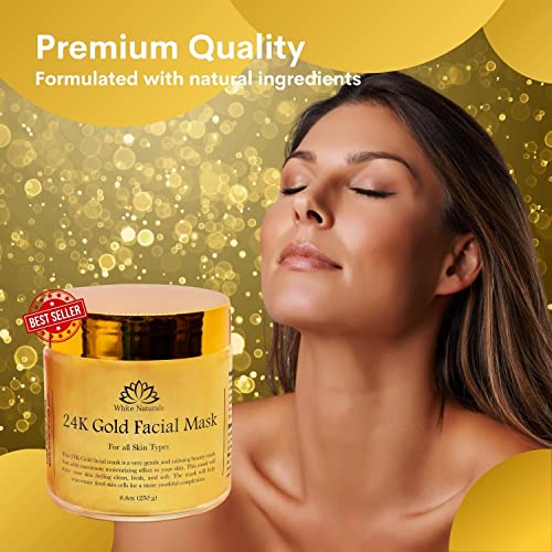 White Naturals 24K Gold Facial Mask, Anti-Aging Gold Face Mask For Flawless & Moisturizes Skin, Helps Reduces Wrinkles, Fine Lines & Acne Scars, Removes Blackheads, Dirt & Oils White Naturals