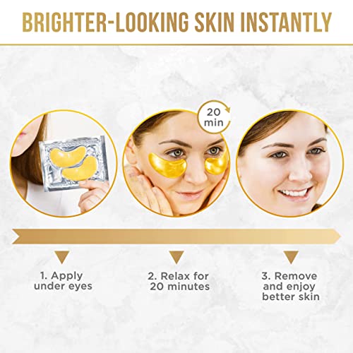 DERMORA 24K Gold Eye Mask– 50 Pairs Eye Gels - Puffy Eyes and Dark Circles Treatments – Look Less Tired and Reduce Wrinkles and Fine Lines Undereye, Revitalize and Refresh Your Skin. DERMORA