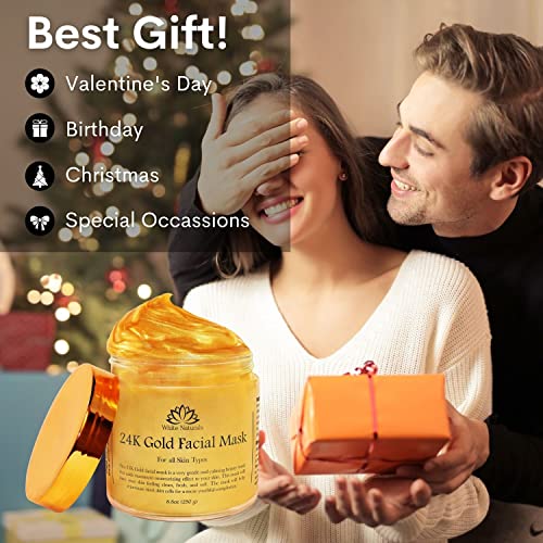 White Naturals 24K Gold Facial Mask, Anti-Aging Gold Face Mask For Flawless & Moisturizes Skin, Helps Reduces Wrinkles, Fine Lines & Acne Scars, Removes Blackheads, Dirt & Oils White Naturals