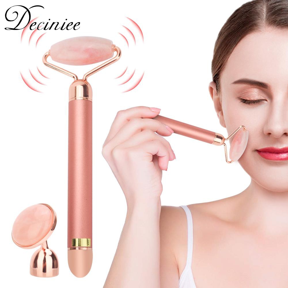 Electric Vibrating Jade Roller Bar Natural Rose Quartz Face Lifting Real Genuine Jade Stone Facial Roller Beauty Massage Tools Beaut Fate