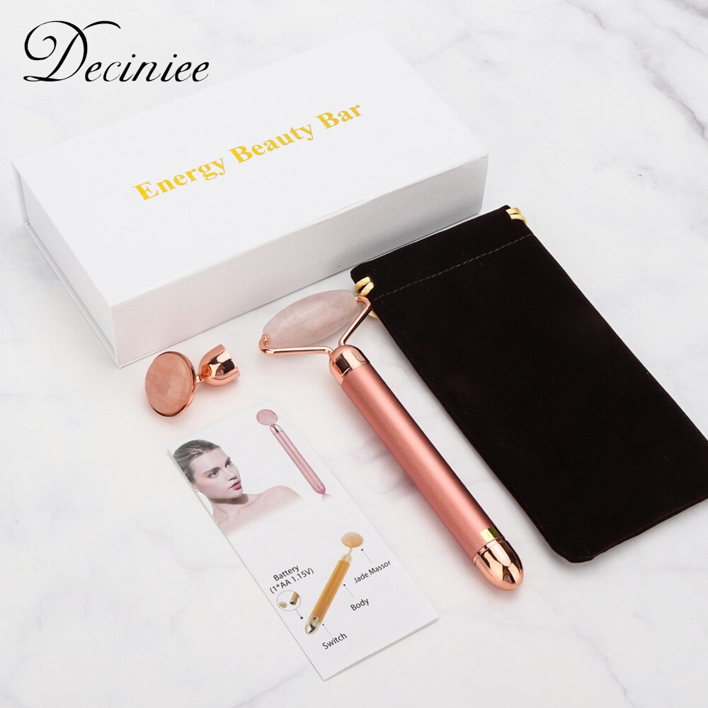 Electric Vibrating Jade Roller Bar Natural Rose Quartz Face Lifting Real Genuine Jade Stone Facial Roller Beauty Massage Tools Beaut Fate