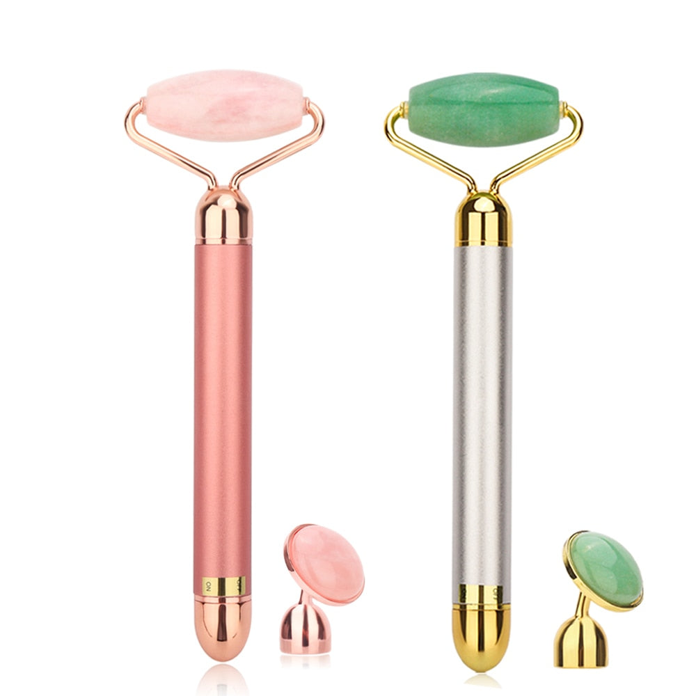 Electric Vibrating Jade Roller Bar Natural Rose Quartz Face Lifting Real Genuine Jade Stone Facial Roller Beauty Massage Tools Beaut Fate