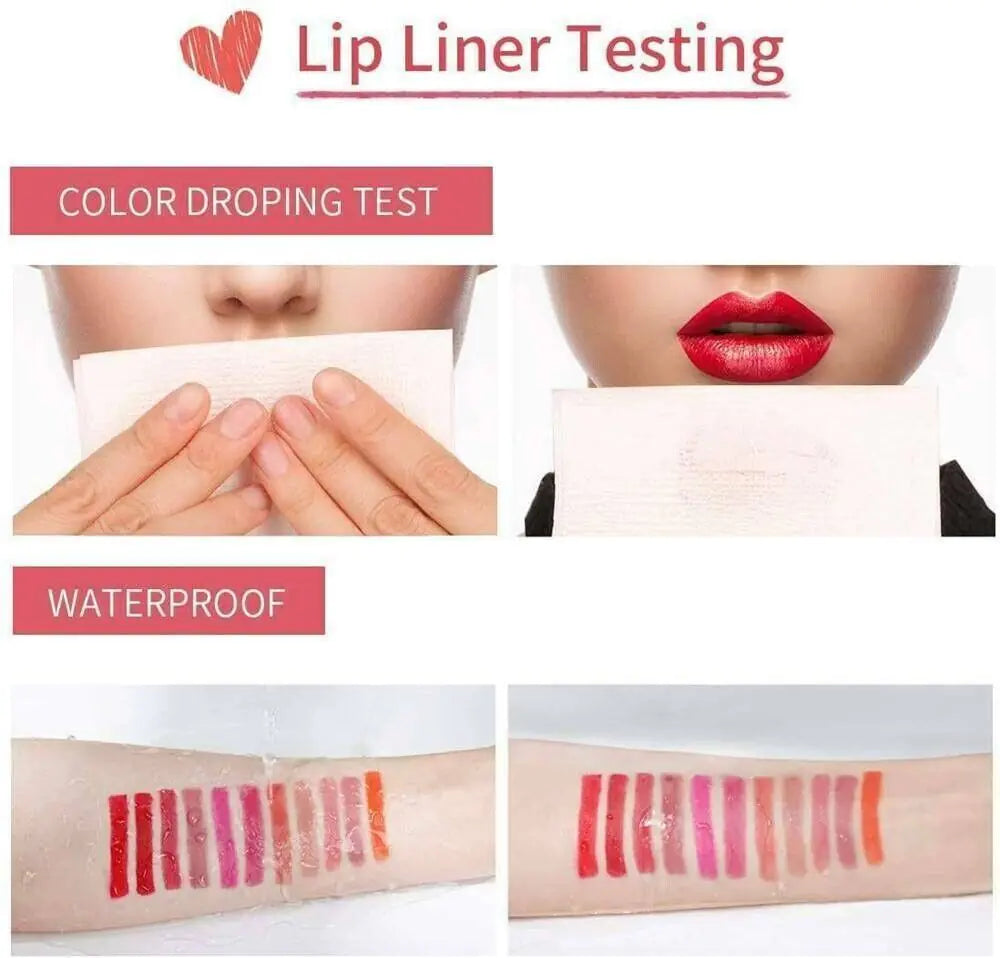 12Pcs Women Waterproof Lipstick Long Lasting Matte Lip Liner Pencil Lip Pen Set Beaut Fate