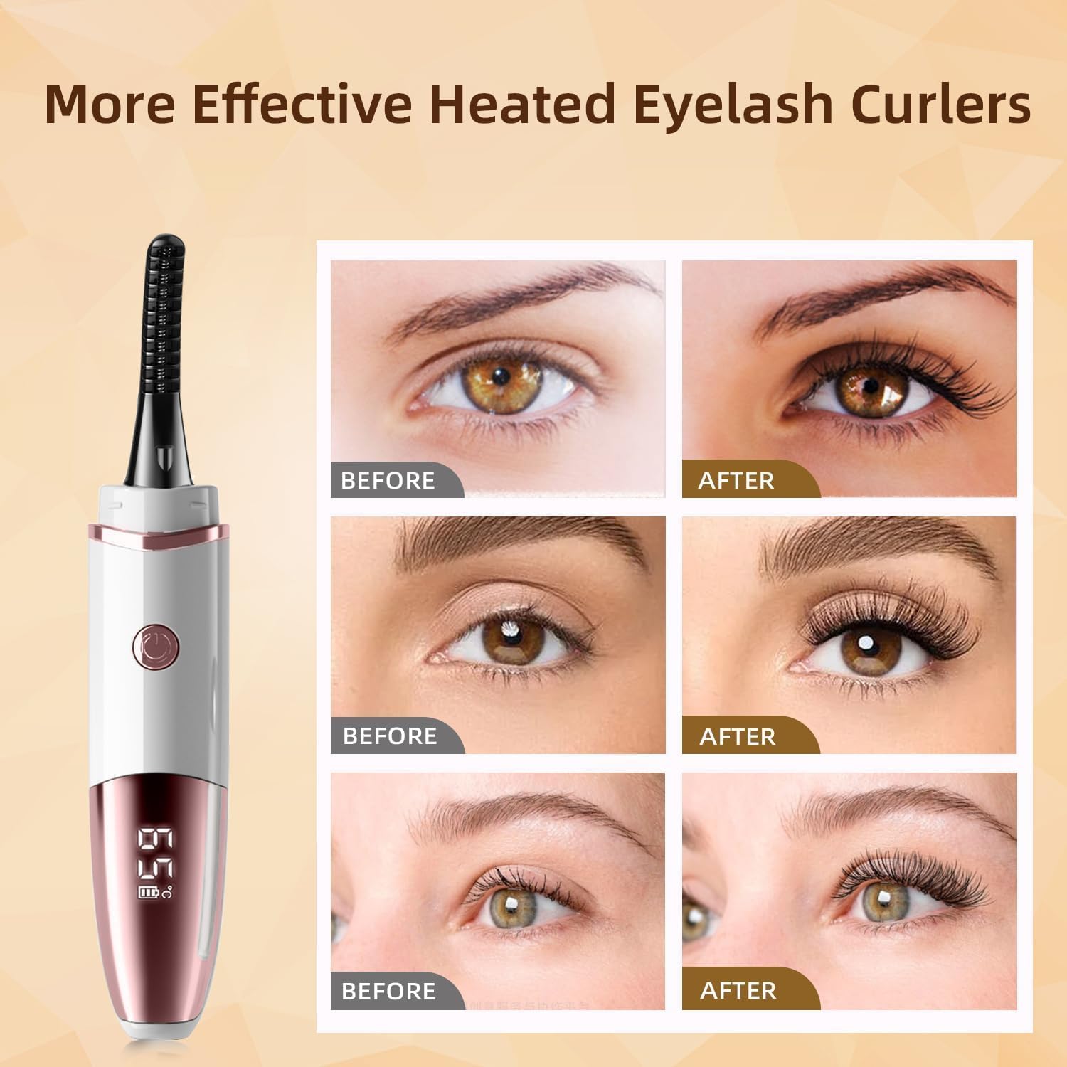 Heated Eyelash Curlers - Fast Heat up Within 10s - 24 Hours Long Lasting - Rechargeable Electric Eyelash Curler with Type-C, with 4 Heating Modes Anti-Burn Mini Lash Curler with LED Display-White Beaut Fate