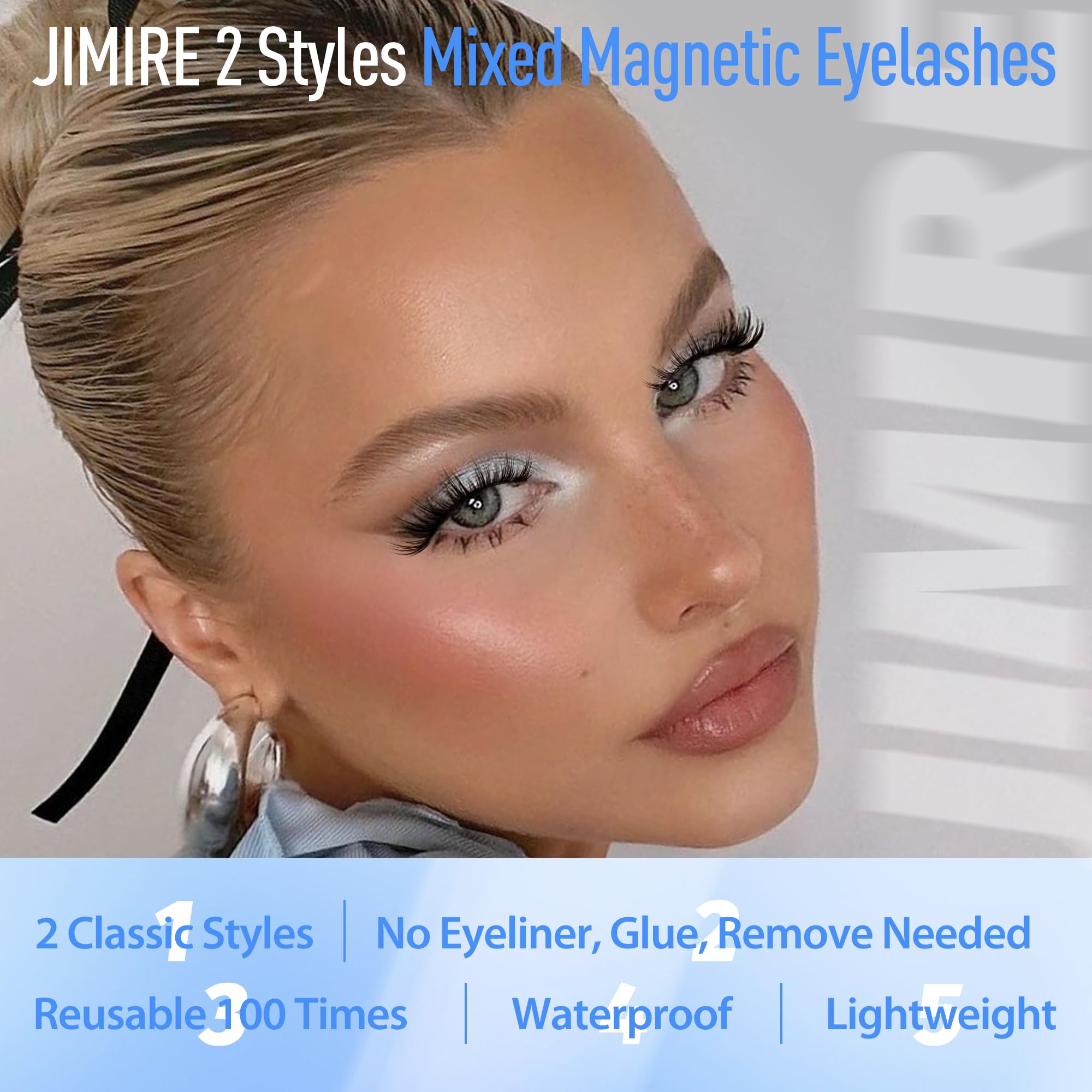 JIMIRE Magnetic Eyelashes Natural Look Cat Eye Wispy Magnetic Lashes with Applicator Reusable Magnetic Eyelashes No Glue Needed Magnetic Lashes 2 Styles Mix Clear Band Eyelashes All Day Comfort JIMIRE