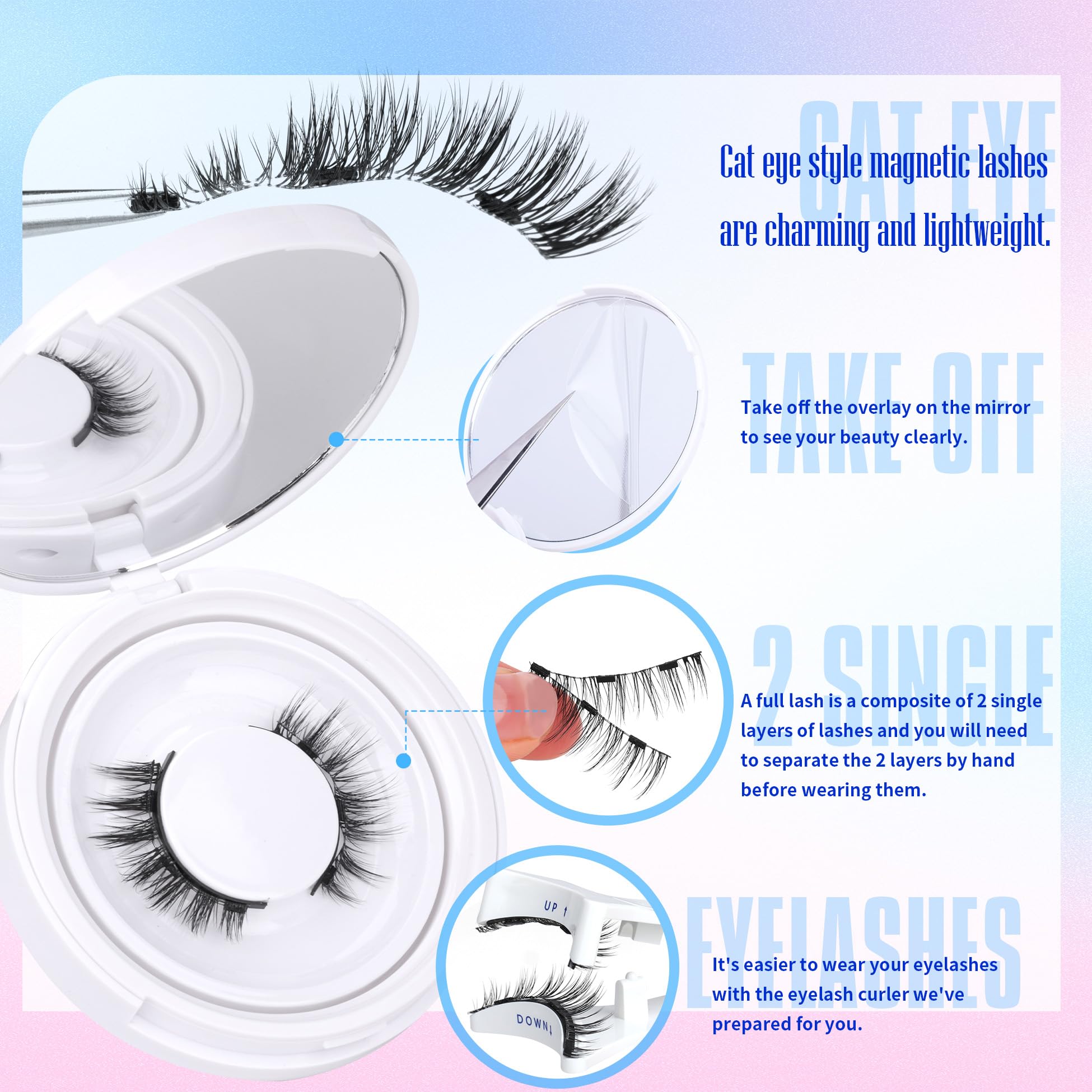 ALICROWN Magnetic Eyelashes Fluffy False Eyelashes No Glue Needed Magnetic Lashes Natural Strip Eye Lashes 1 Pair Cat Eye Magnetic Fake Eyelashes Durable Fake Lashes with Applicator ALICROWN HAIR