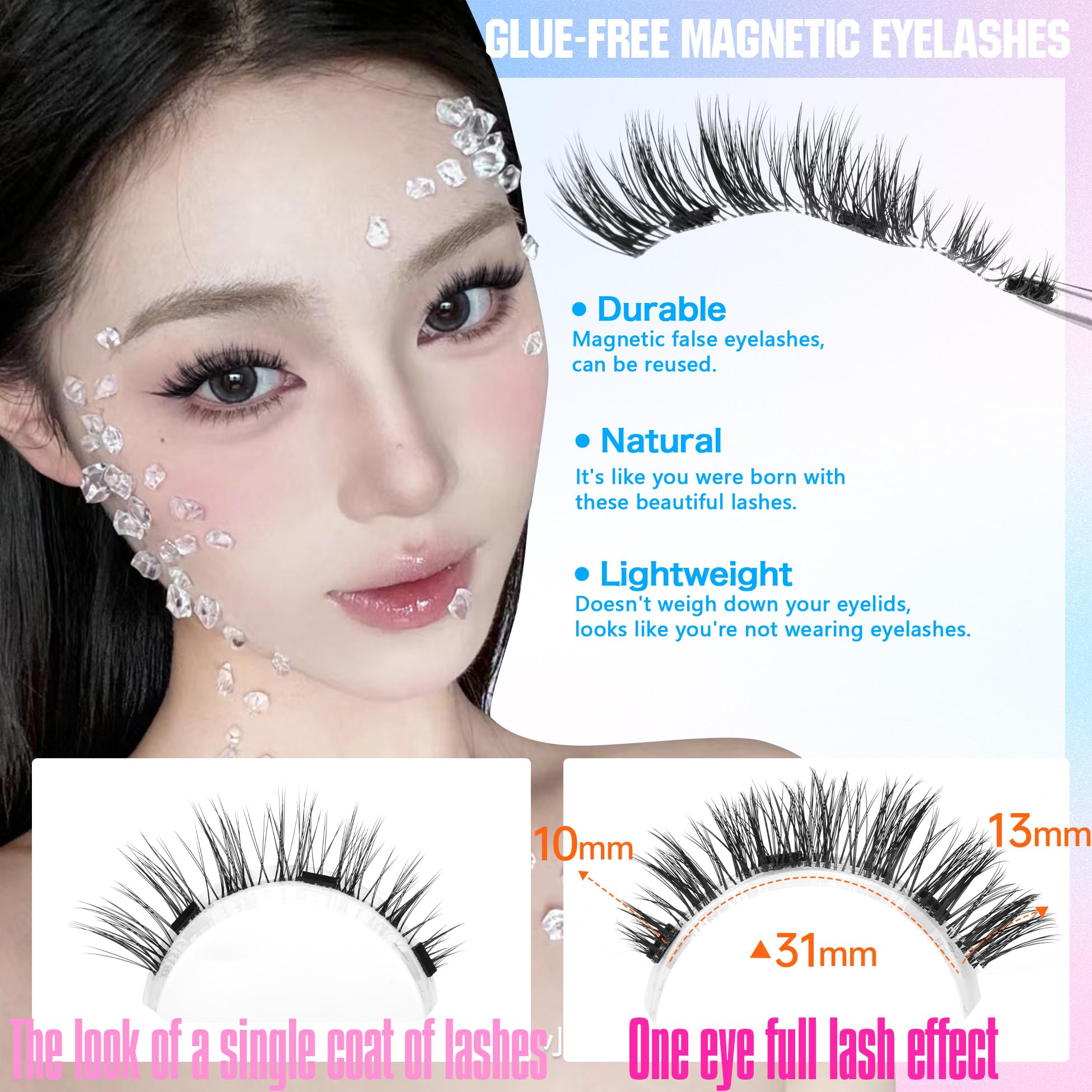 ALICROWN Magnetic Eyelashes Fluffy False Eyelashes No Glue Needed Magnetic Lashes Natural Strip Eye Lashes 1 Pair Cat Eye Magnetic Fake Eyelashes Durable Fake Lashes with Applicator ALICROWN HAIR