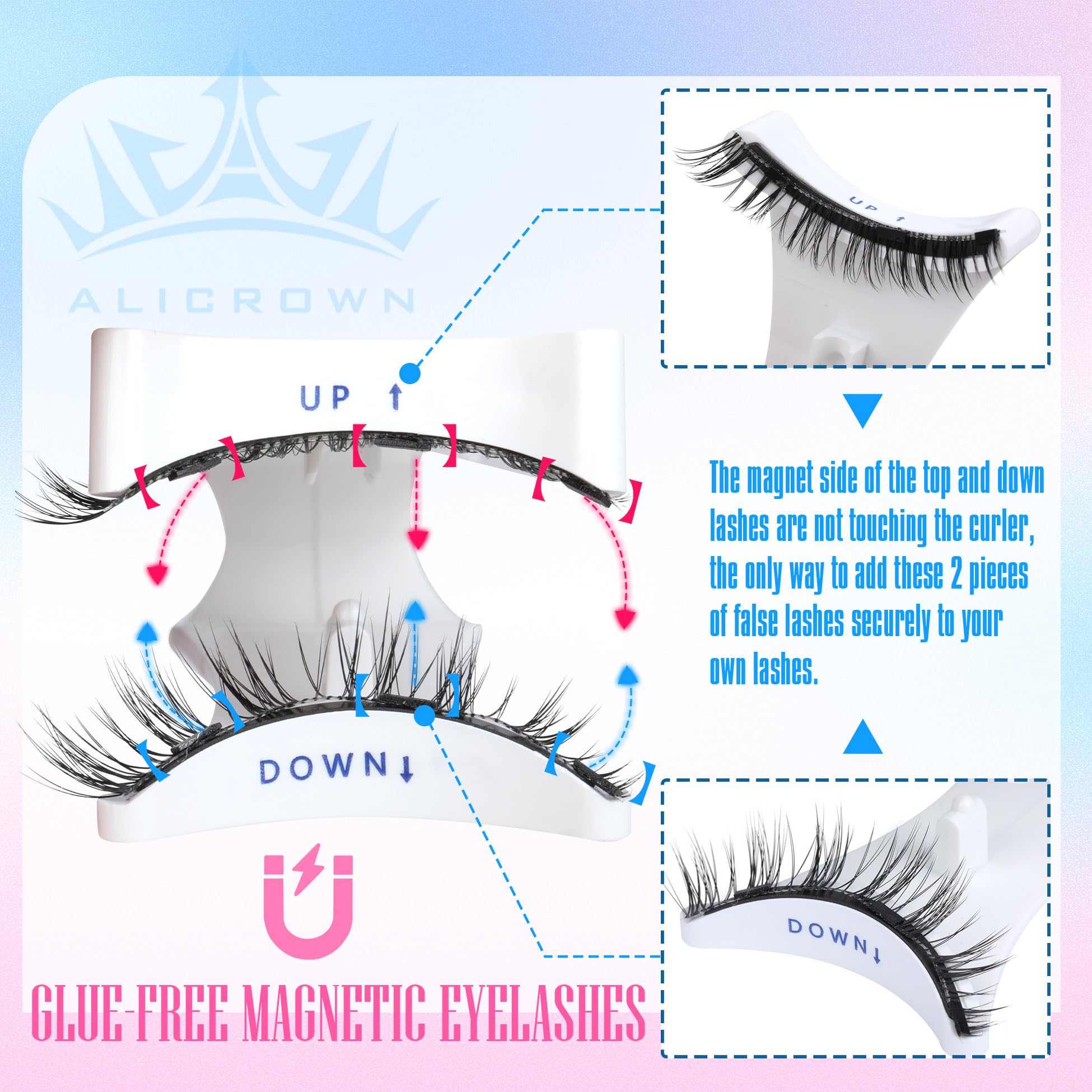 ALICROWN Magnetic Eyelashes Fluffy False Eyelashes No Glue Needed Magnetic Lashes Natural Strip Eye Lashes 1 Pair Cat Eye Magnetic Fake Eyelashes Durable Fake Lashes with Applicator ALICROWN HAIR