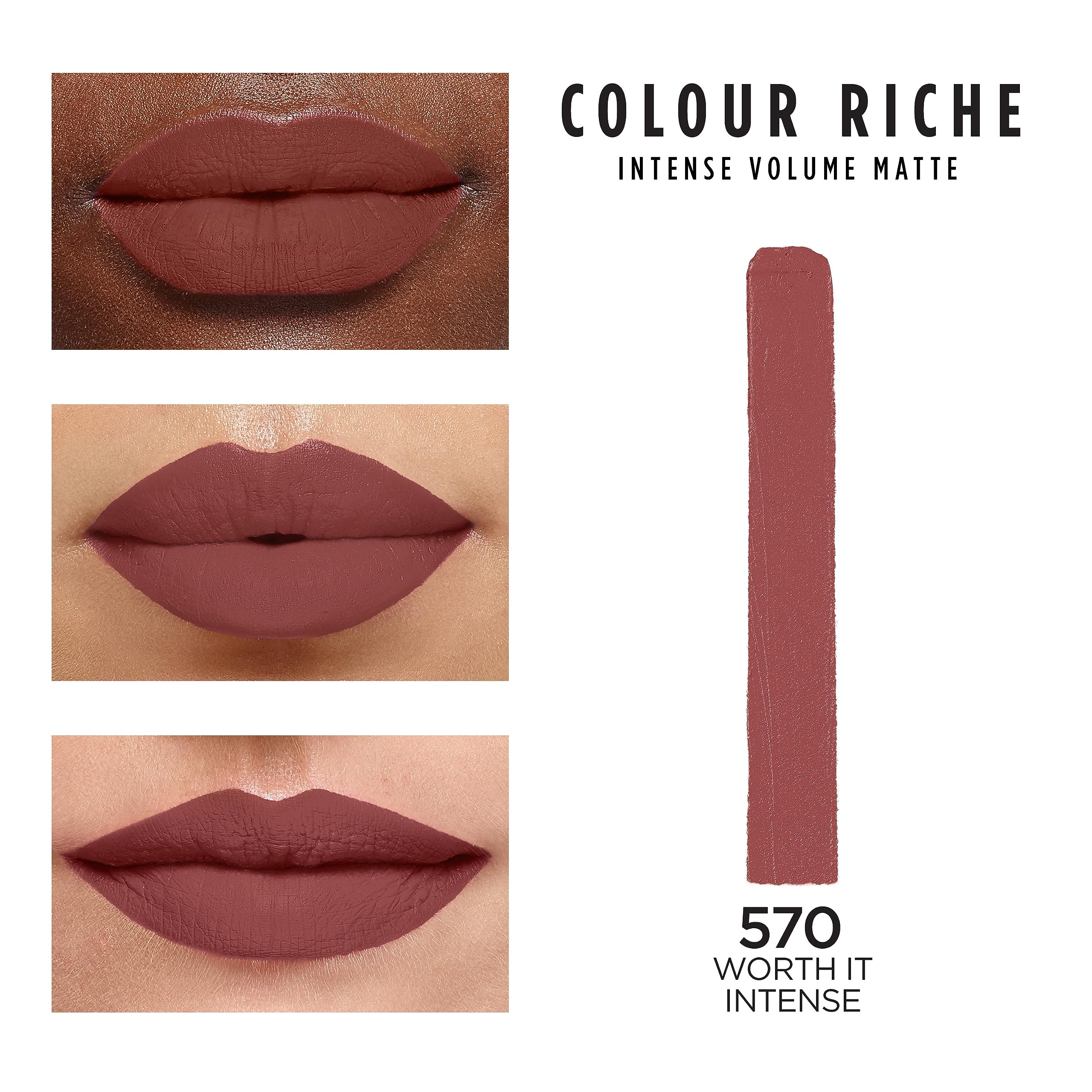 L’Oréal Paris Colour Riche Intense Volume Matte Lipstick, Lip Makeup Infused with Hyaluronic Acid for up to 16HR Wear, Worth It Intense, 0.06 Oz L’Oréal Paris