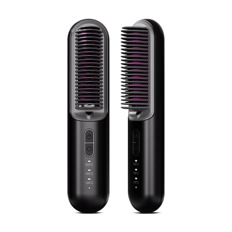 Cordless Hair Straightener Brush - Portable, Ideal for Travel. This Mini Ionic Hot Comb Straightener for Women Offers Lightweight, Cordless Design, and Fast Charging. Beaut Fate