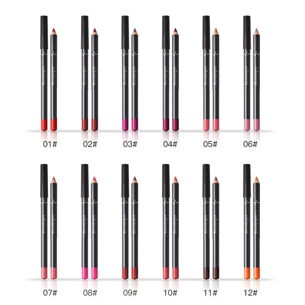 12Pcs Women Waterproof Lipstick Long Lasting Matte Lip Liner Pencil Lip Pen Set Beaut Fate