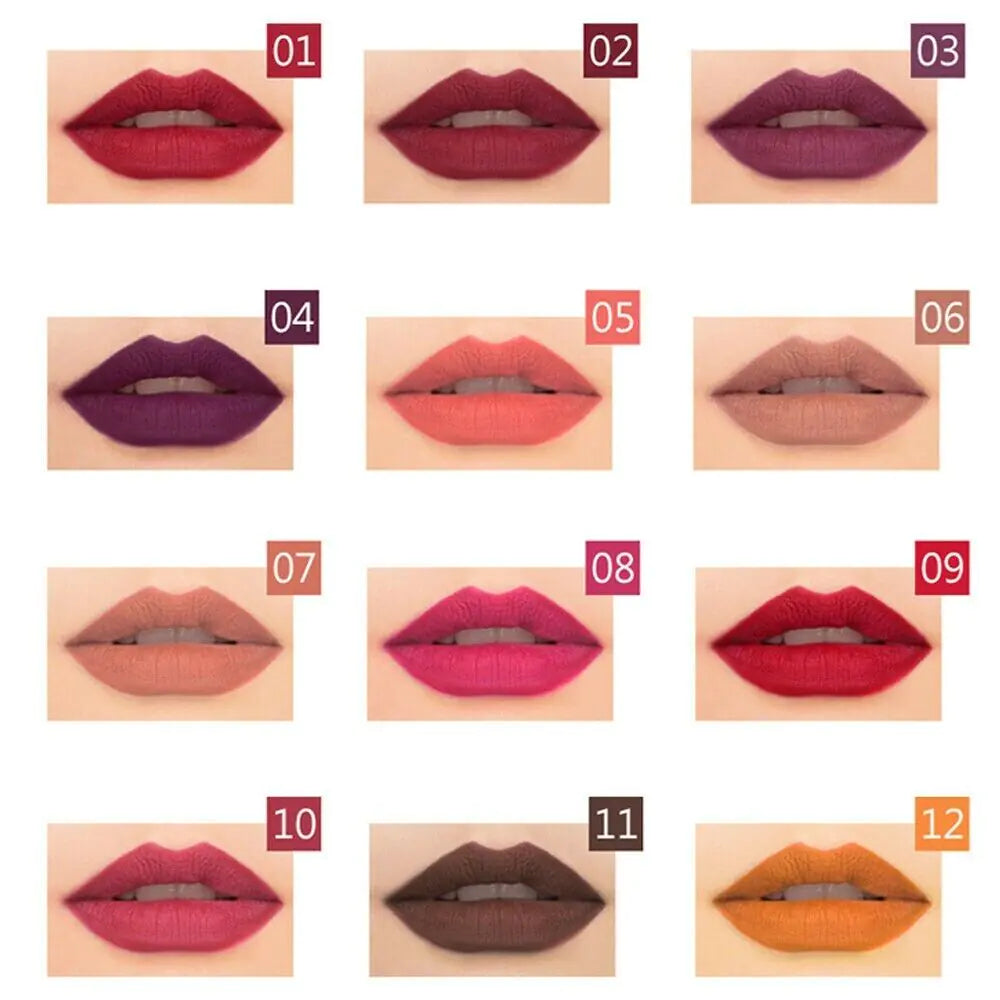 12Pcs Women Waterproof Lipstick Long Lasting Matte Lip Liner Pencil Lip Pen Set Beaut Fate