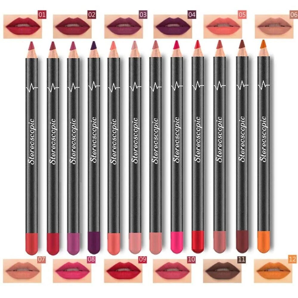 12Pcs Women Waterproof Lipstick Long Lasting Matte Lip Liner Pencil Lip Pen Set Beaut Fate