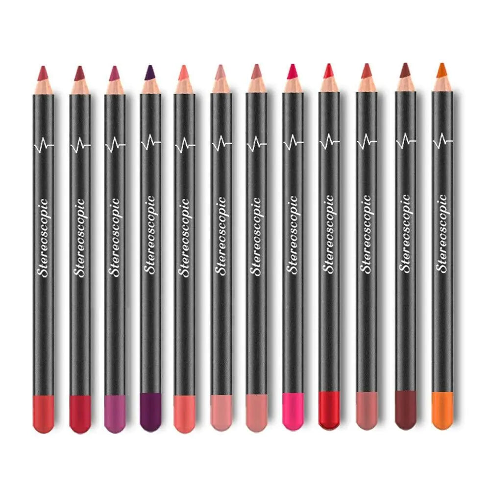 12Pcs Women Waterproof Lipstick Long Lasting Matte Lip Liner Pencil Lip Pen Set Beaut Fate