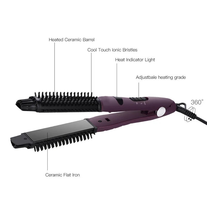 Hair Straightener & Curler Brush Iron Beaut Fate