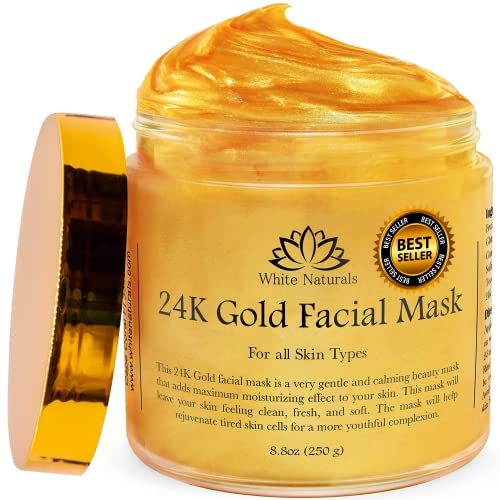 White Naturals 24K Gold Facial Mask, Anti-Aging Gold Face Mask For Flawless & Moisturizes Skin, Helps Reduces Wrinkles, Fine Lines & Acne Scars, Removes Blackheads, Dirt & Oils White Naturals